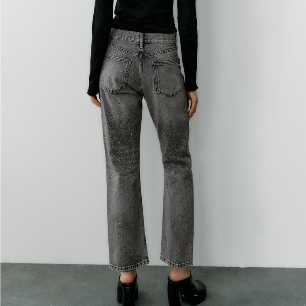 ZARA Rhinestone Mid Rise Jeans - Picture 4 of 11